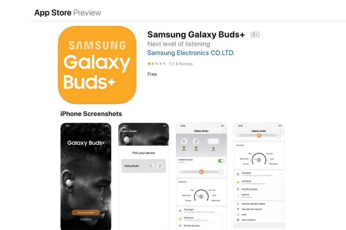 L'anteprima dell'App Store di Apple conferma l'esistenza di Rumored Galaxy Buds + di Samsung con il supporto ufficiale di iPhone.