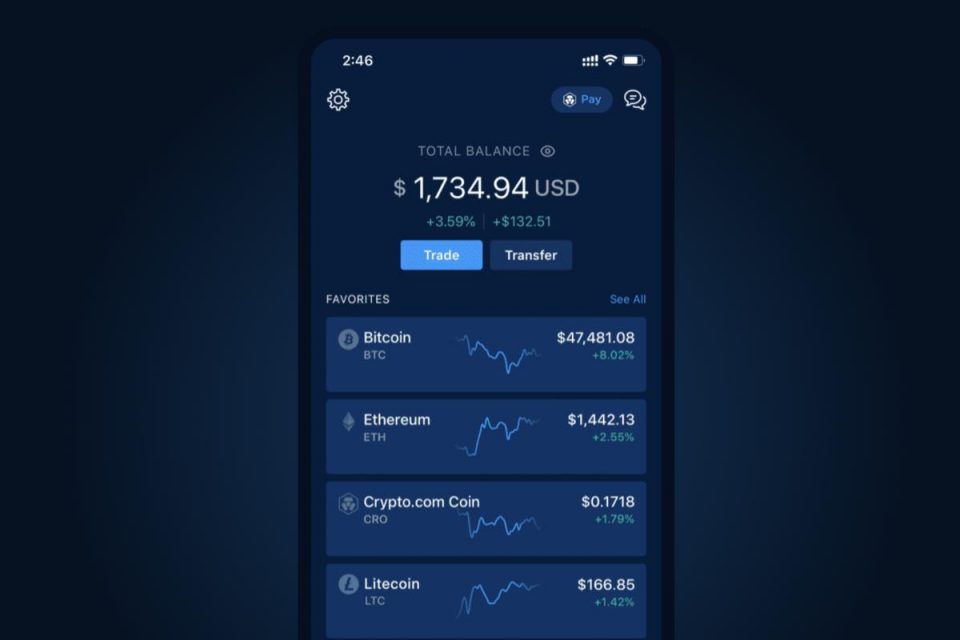 Immagine che mostra com'è possibile fare trading di criptovalute dal proprio smartphone su Crypto.com